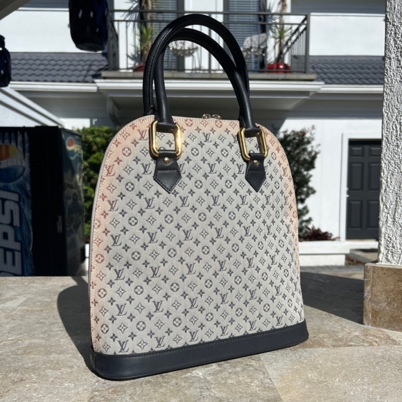 LOUIS VUITTON Blue Mini Lin Monogram Canvas Alma Haut Satchel Bag - Picture 9 of 10